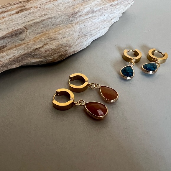 Crystal & Stone Dainty Gold Hoop Earrings - Stylish Boho Chic Earrings - Picture 3 of 15